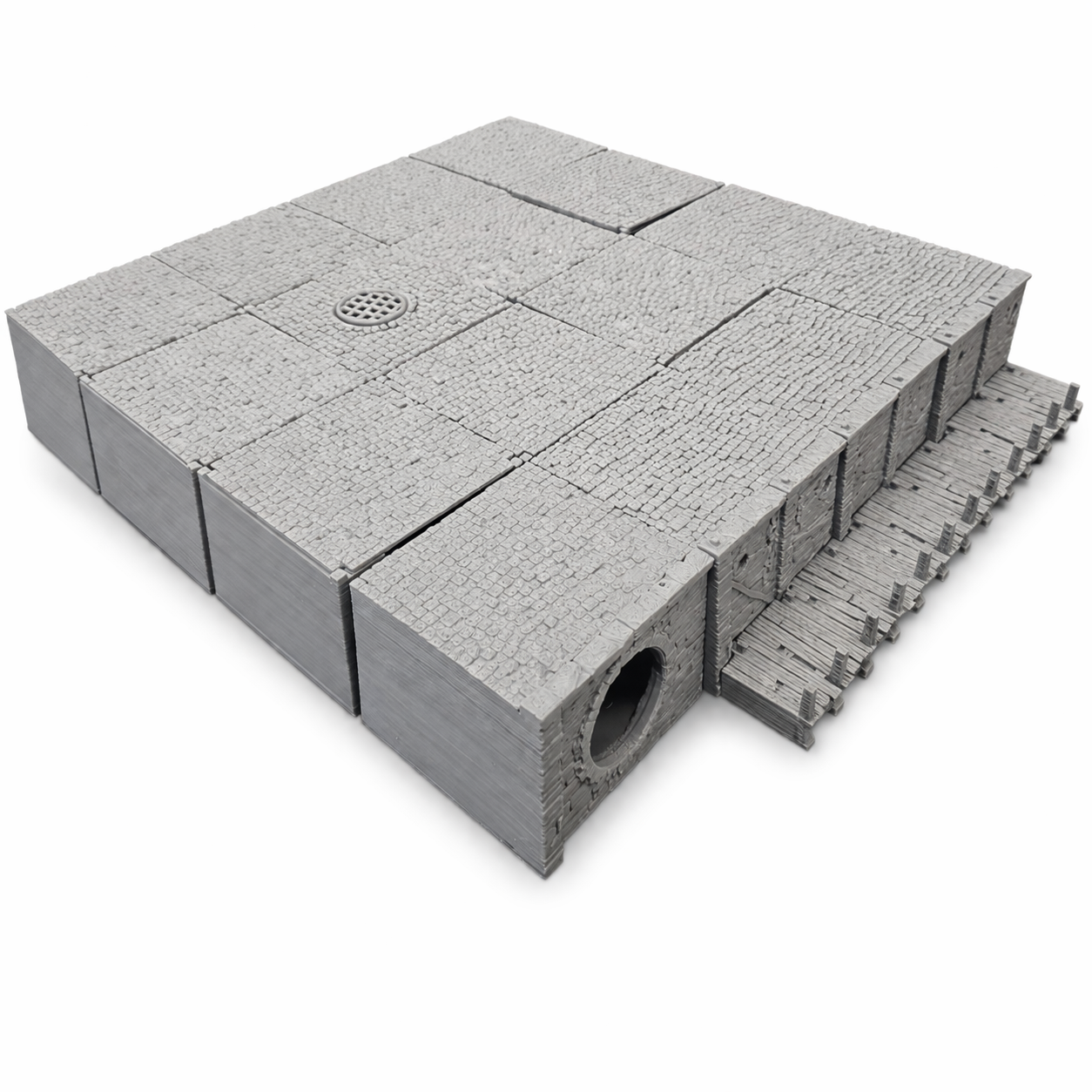 Quay Sewer Set 28mm – 3D Printed Unpainted PLA Modular Sewer Terrain for Tabletop RPGs