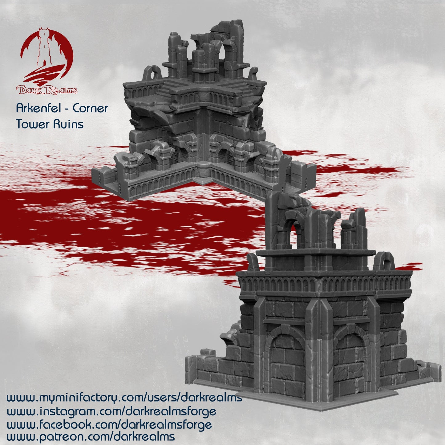 Corner Tower Ruins - 28mm Scale dark realms - - Dungeons and Dragons - 28mm Terrain - terrain
