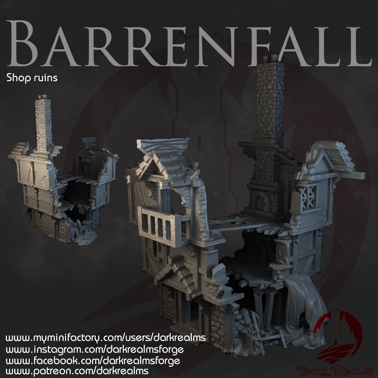 Ruins, Barenfall, Ruin terrain, War Terrain, Dark Realms, Tower, Tower Ruins, Arkenfel, Tower or Sorrow, Warhammer, Dungeons and Dragons, Warhammer Terrain, gift, Terrain Gift, 28mm terrain, Tabletop Terrain