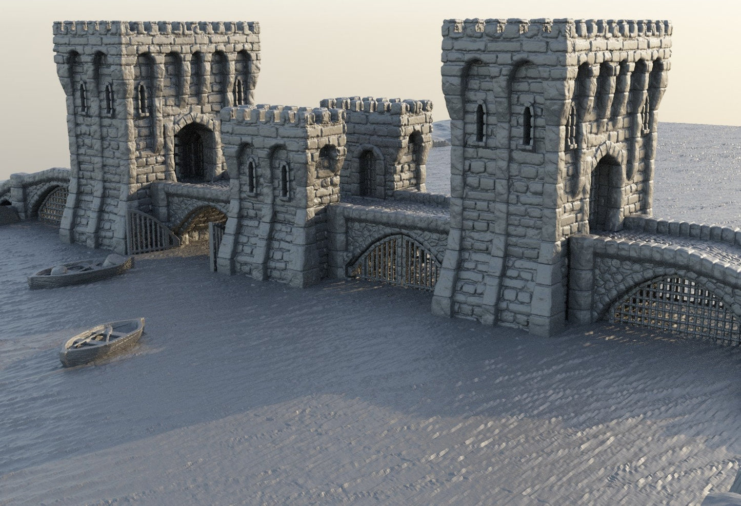 River Patrol Bridge, River gate, River Defense, Defense Tower, Guard Tower, Tower Bridge, Warhammer, Dungeons and Dragons, 28mm, Warhammer Terrain, Bridge terrain, Gondor, Terrain, Riverdale, Swamp Terrain, water crossing, bridge crossing, rpg
