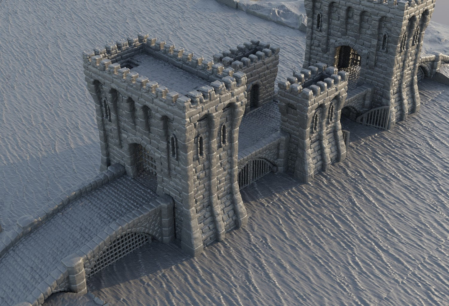 River Patrol Bridge, River gate, River Defense, Defense Tower, Guard Tower, Tower Bridge, Warhammer, Dungeons and Dragons, 28mm, Warhammer Terrain, Bridge terrain, Gondor, Terrain, Riverdale, Swamp Terrain, water crossing, bridge crossing, rpg