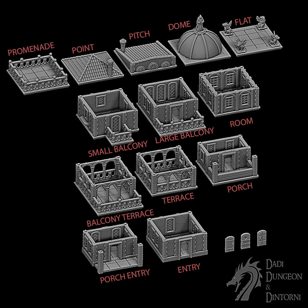 tabletop terrain, Modular Terrain, Town Builder, city buildings, City Terrain, wargaming, Dungeons and Dragons, Fantasy Village, Tabletop, Tabletop terrain, Tabletop RPG, Modular City, Modular, game terrain, Bundle, board game, 28mm, Set, Box Set