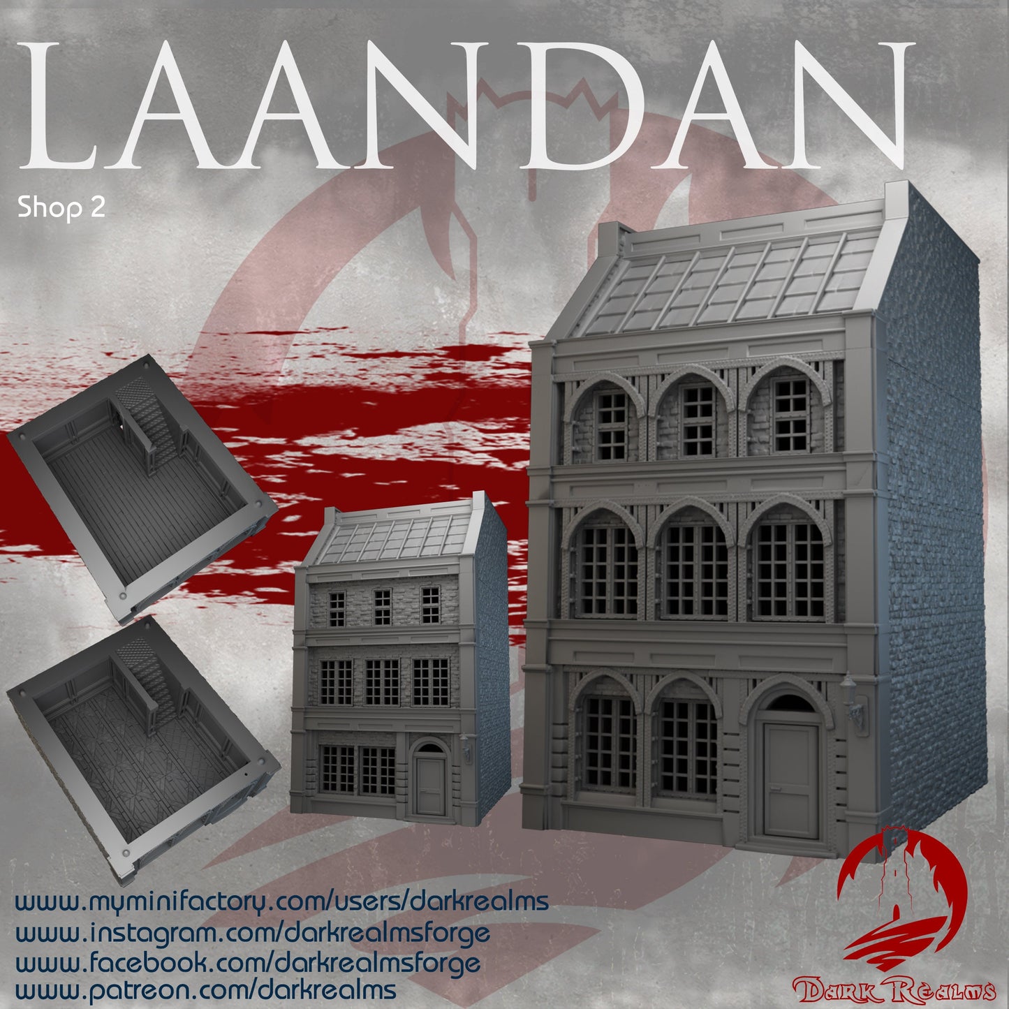 Laandan, 5 levels, Manufacturing Shop, Steampunk Shop 1, Industrial Terrain, modern Terrain, Post Apocalyptic, Wargaming, Multilevel, expandable building, fantasy, building terrain, city buildings, city building, multilevel