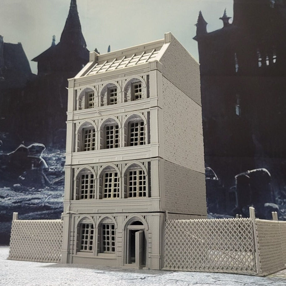 Laandan, 5 levels, Manufacturing Shop, Steampunk Shop 1, Industrial Terrain, modern Terrain, Post Apocalyptic, Wargaming, Multilevel, expandable building, fantasy, building terrain, city buildings, city building, multilevel