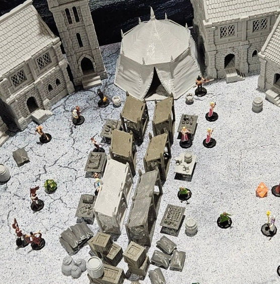 9 houses, 1 markettent, 1 clocktower, 6 market stalls, a fountain, and a street market. With everything you need in one shot, this will provide hours of fun for hobbyists & gamers. Get your hands on this fantastic set and bring your tabletop to life!