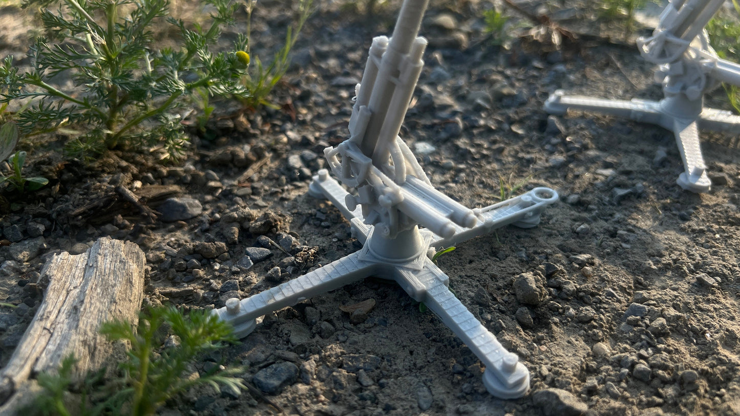 Detailed 3D-printed model of the WWII German Flak 18 heavy flak cannon, showcasing its rotating gun and adjustable barrel, perfect for enhancing your historical and fantasy tabletop gaming sessions.