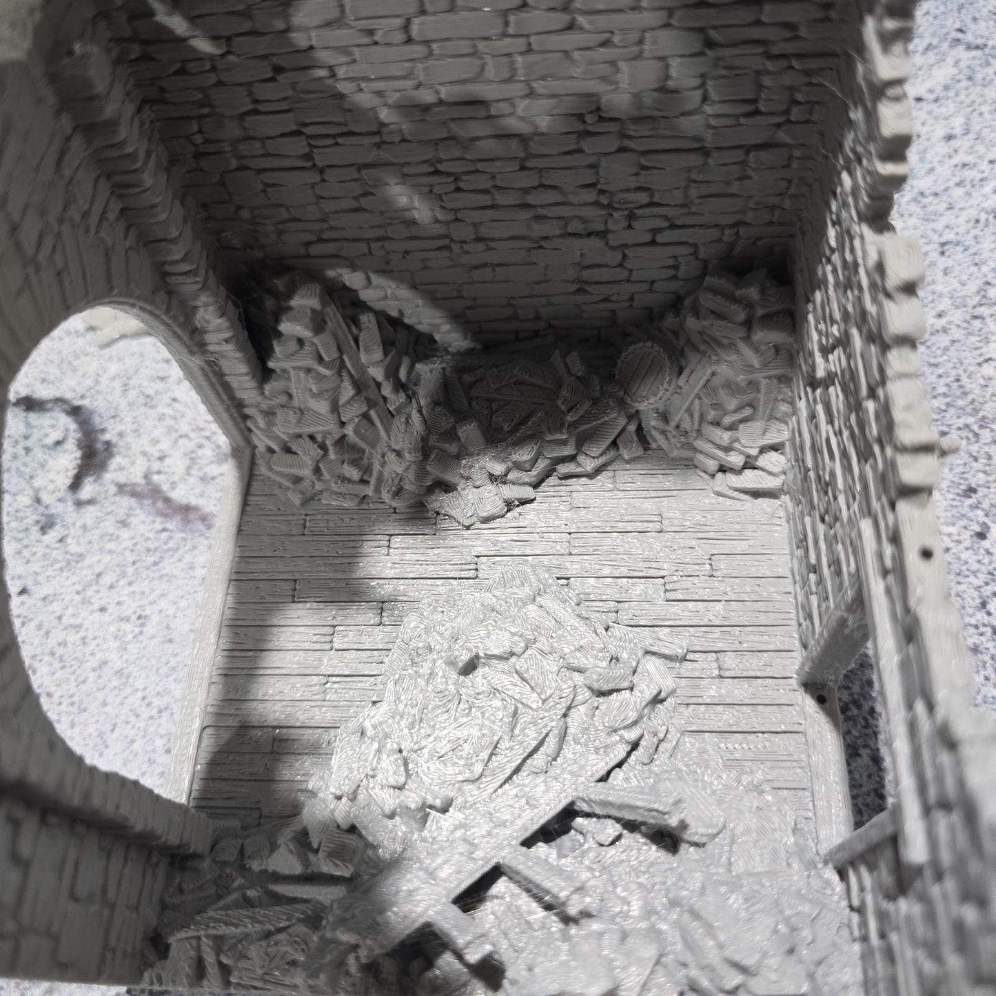 Grimdale Ruined Farmhouse for tabletop wargaming, ruined farmhouse, DnD, Pathfinder, Bolt Action, Revolutionary War games, 3D printed PLA terrain, high-quality ruins, realistic textures, strategic gameplay, RPG scenery, detailed architecture.