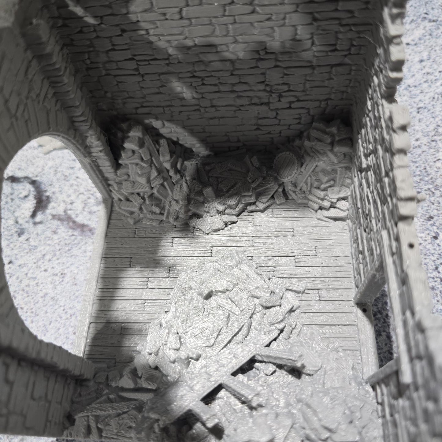 Grimdale Ruined Farmhouse for tabletop wargaming, ruined farmhouse, DnD, Pathfinder, Bolt Action, Revolutionary War games, 3D printed PLA terrain, high-quality ruins, realistic textures, strategic gameplay, RPG scenery, detailed architecture.