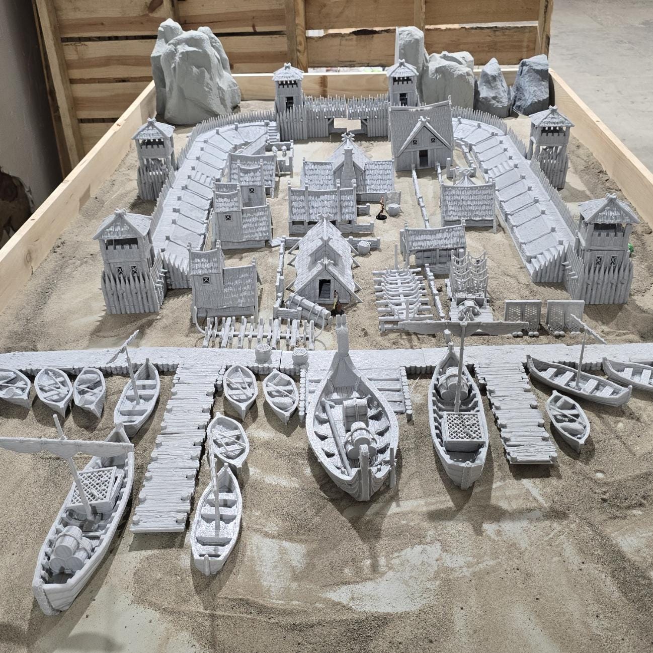 six towers adds an authentic touchThe assortment of buildings, including houses, a tavern, a storehouse, a shipbuilder's workshop, and farm buildings, offers a glimpse into various aspects of Viking life and activities.