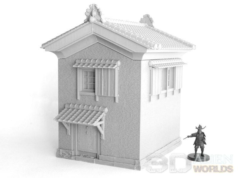 Detailed model of a Medium Samurai Lord's Kura Storehouse from the Feudal Era of Japan. This building showcases intricate wood and stone textures, traditional roofing, and functional doors and windows, perfect for historical and fantasy settings.