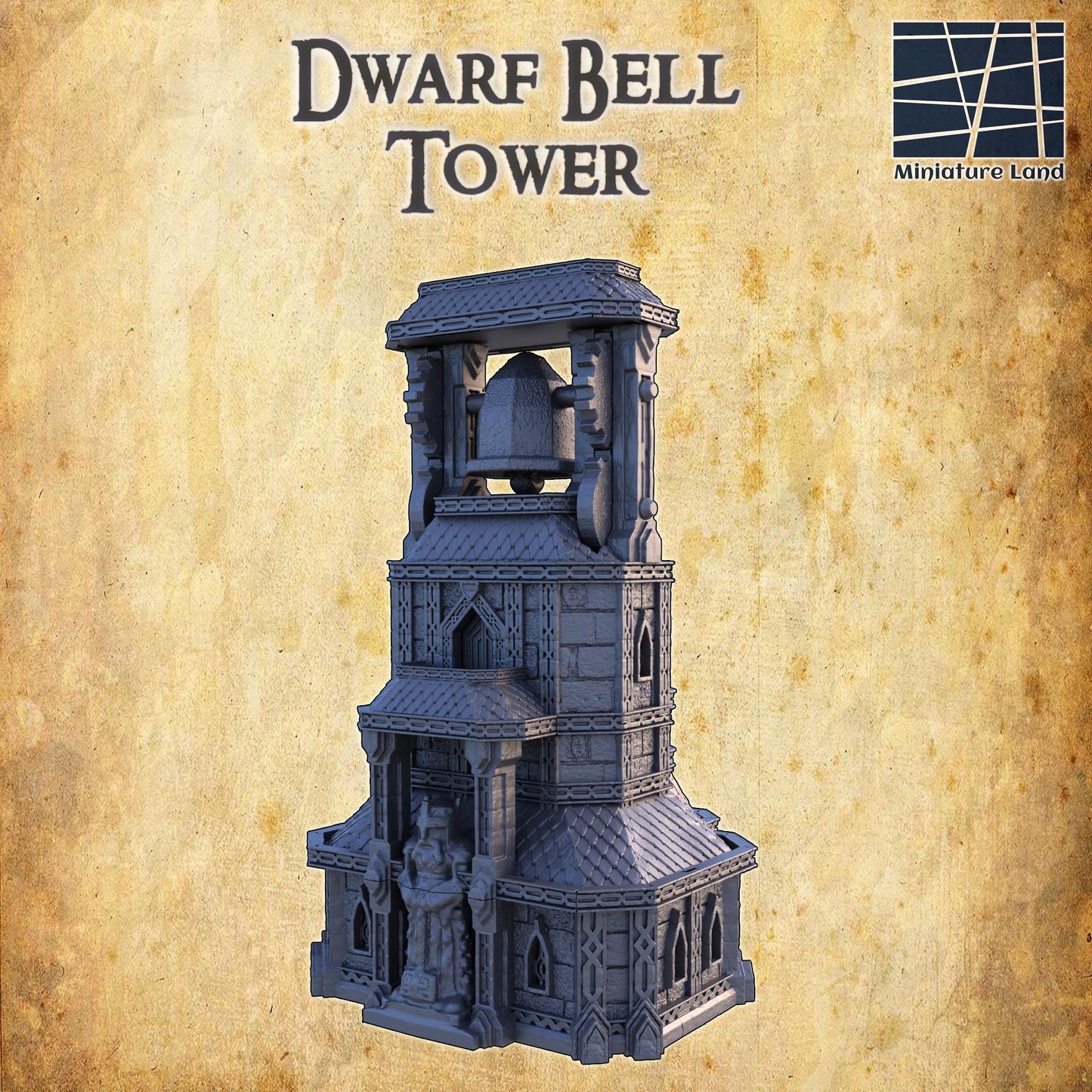 Discover the majestic Dwarf Bell Tower, a 3D-printed miniature marvel, perfect for adding a touch of medieval grandeur and strategic depth to your tabletop realm.