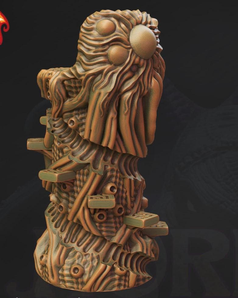 Explore ancient mysteries with a deity altar and three totem poles, intricately carved and perfect for enhancing tabletop fantasy and historical games.