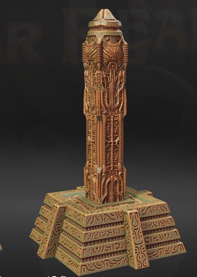 Explore ancient mysteries with a deity altar and three totem poles, intricately carved and perfect for enhancing tabletop fantasy and historical games.