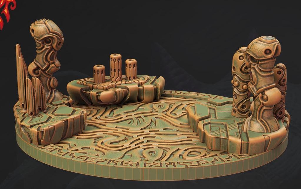 Explore the Temple of Nel'Qorith with this set of altar and statues, perfect for adding a touch of ancient mystery to any tabletop RPG.