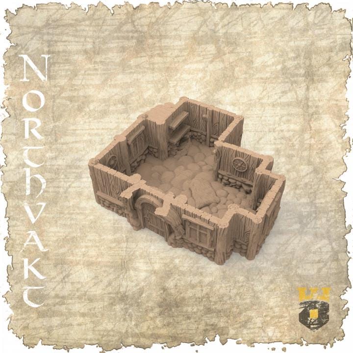 Detailed Viking Common House model with thatched roof and wooden structure, designed for historical and fantasy tabletop RPGs.