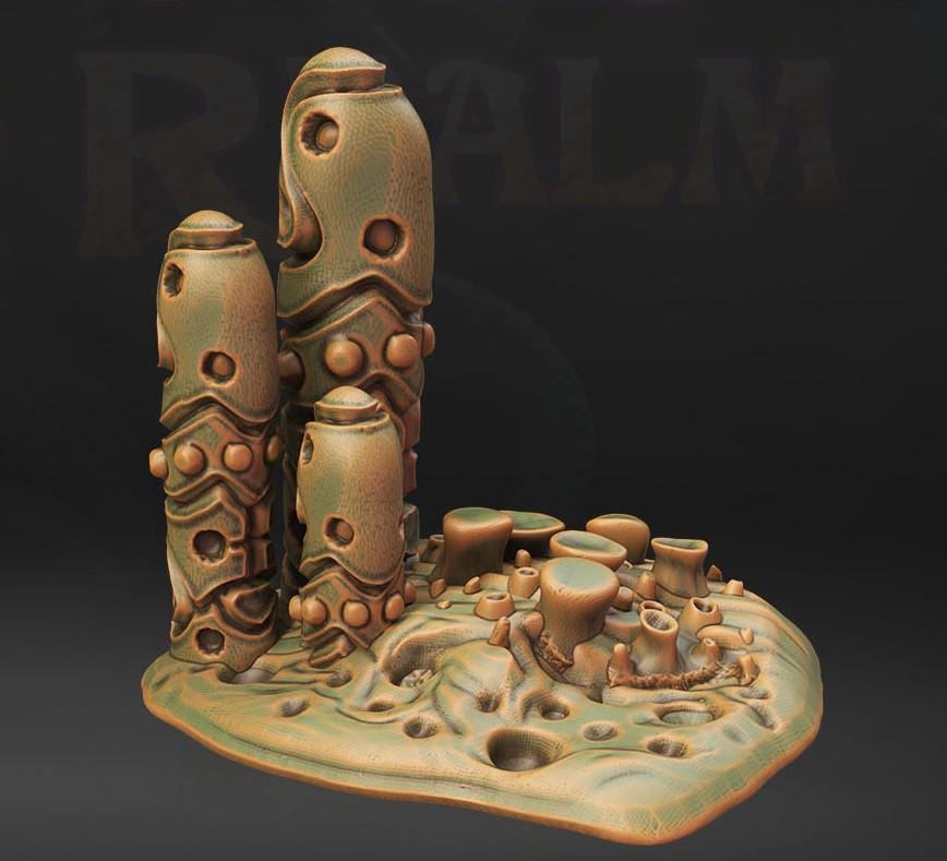 Explore the Temple of Nel'Qorith with this set of altar and statues, perfect for adding a touch of ancient mystery to any tabletop RPG.