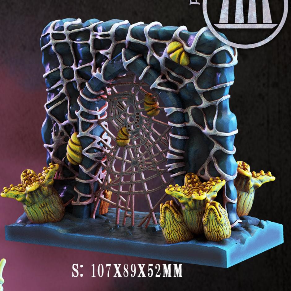 "Delve into the Spider Queen's Vengeance with this set of FDM 3D-printed terrain pieces, featuring lifelike spider nests, eggs, and lairs for tabletop RPGs."
