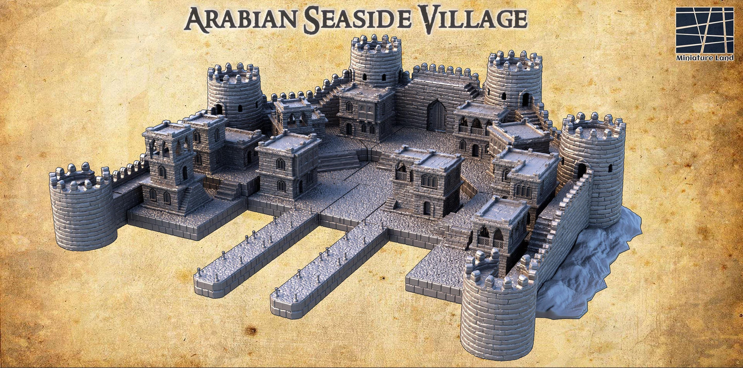 Arabian Seaside Village Model: Exquisite Modular Medieval Arabian Fortress for Tabletop RPGs and Dioramas