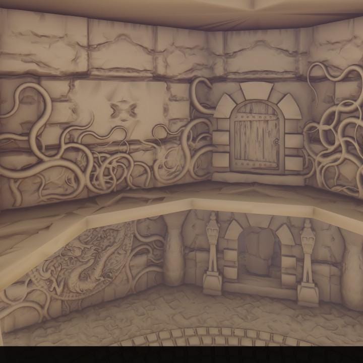 A detailed view of the Ancient Temple Ruins set, featuring a large pyramid, smaller temples, and scattered columns, perfect for RPG and historical settings.