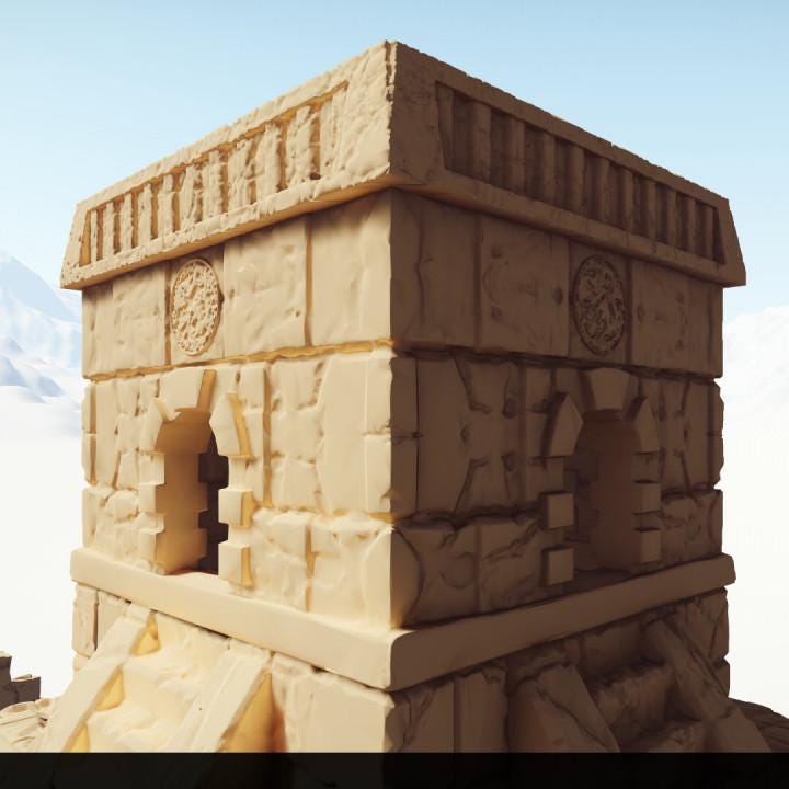 A detailed view of the Ancient Temple Ruins set, featuring a large pyramid, smaller temples, and scattered columns, perfect for RPG and historical settings.
