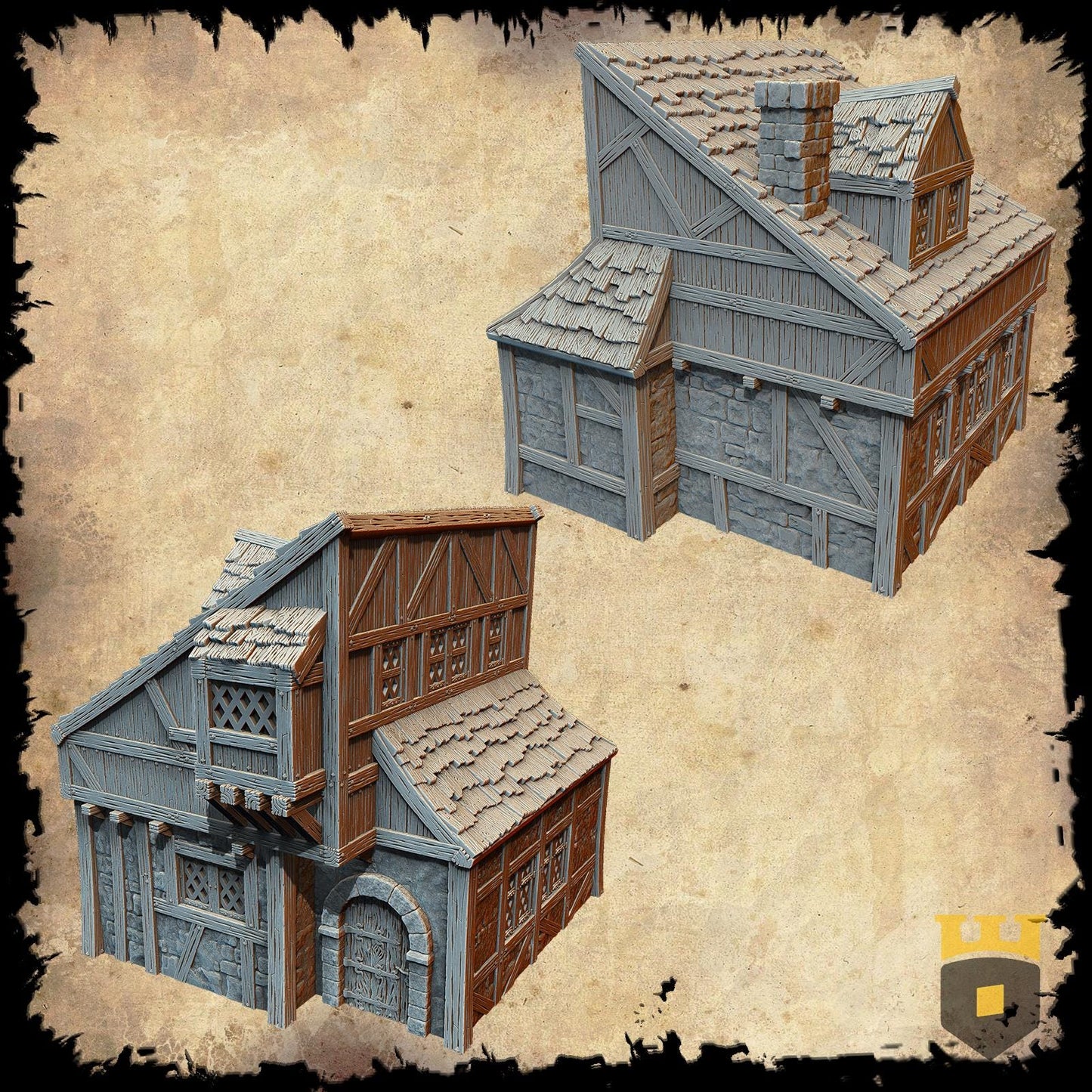 Medieval Common House II: 15th Century Timbered Dwelling for Fantasy RPGs and Historical Scenery - Detailed Two-Story Design civ2