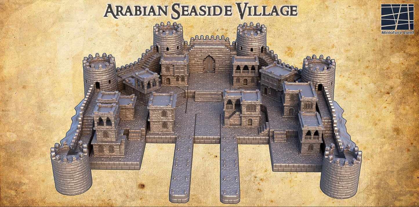Arabian Seaside Village Model: Exquisite Modular Medieval Arabian Fortress for Tabletop RPGs and Dioramas
