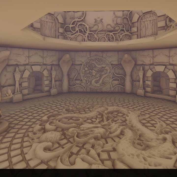 A detailed view of the Ancient Temple Ruins set, featuring a large pyramid, smaller temples, and scattered columns, perfect for RPG and historical settings.