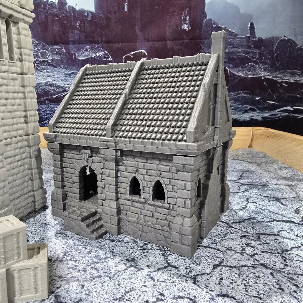 Small Village Set: Medieval Era, Tabletop Terrain -RPG & Wargames, Includes 3 Houses, 2 Stalls, 1 Clocktower, Scatter - 4 scales available