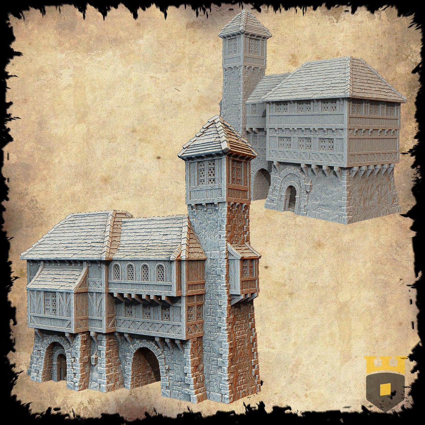 Medieval Barracks Guardhouse Model: Tabletop RPG Fortress, Wood & Stone Design