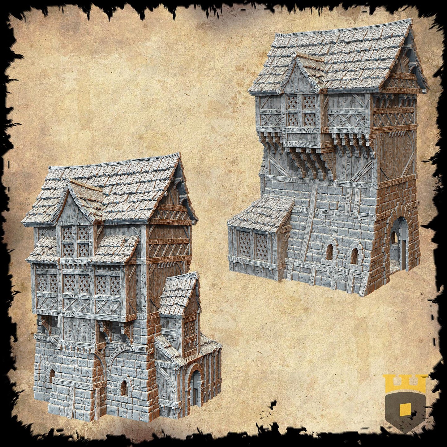 Explore this detailed 15th-century inspired Medieval Manor model, featuring intricate architecture and removable levels for diverse gameplay.