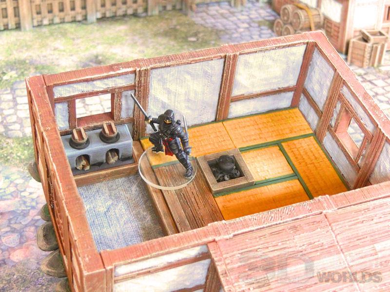 Intricately detailed miniature Samurai Farmhouse set featuring traditional Japanese farmhouses, accessories, and landscape elements.