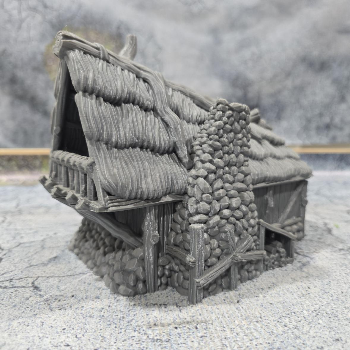 Discover the Achievement Building, Medieval Nordic Lodge, expertly designed for historical and fantasy settings, showcasing fine craftsmanship and an authentic look suitable for various tabletop games.