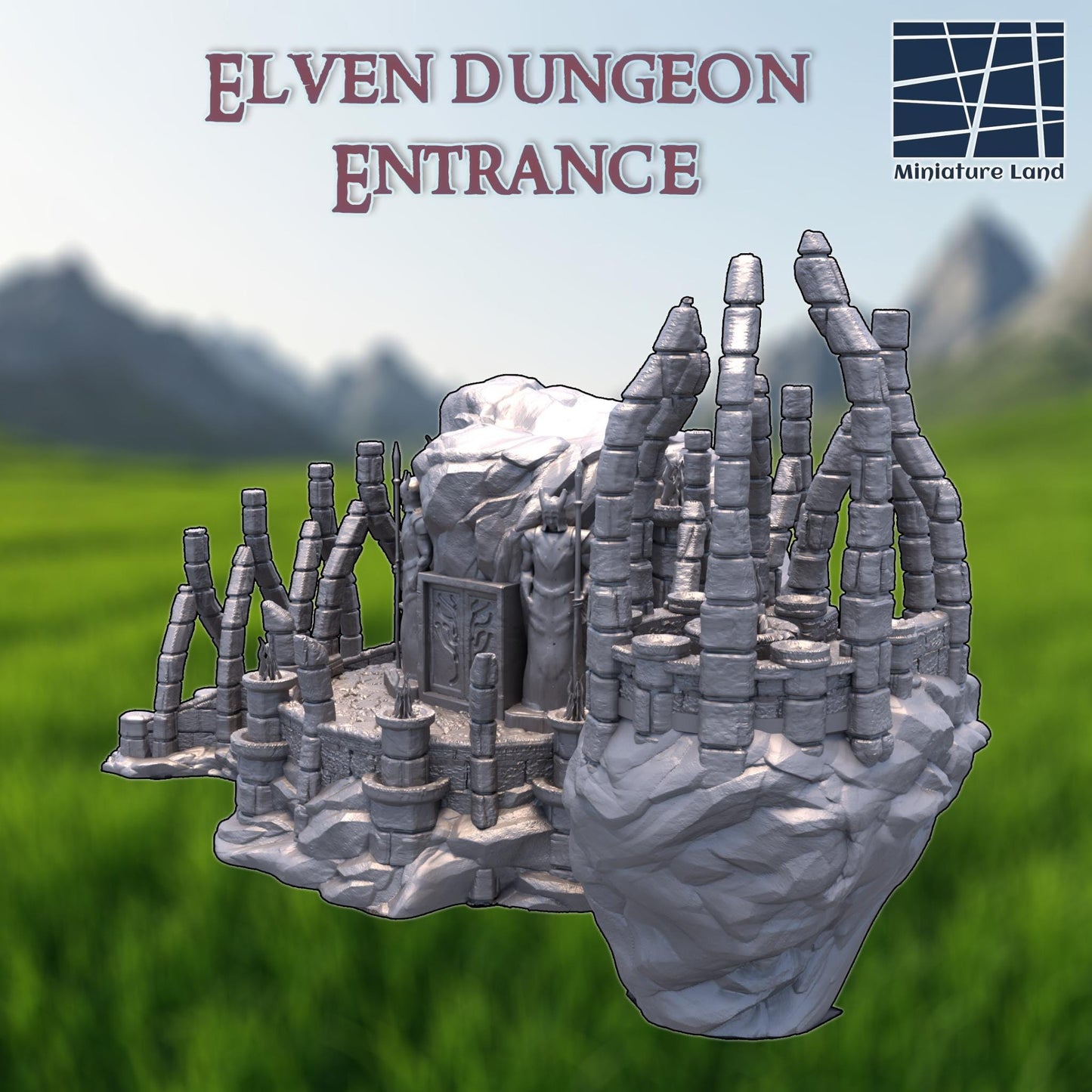 Elven Dungeon Entrance – A breathtaking fantasy terrain piece featuring towering spires, intricate stone carvings, and a mysterious underground gateway. Perfect for D&D, Pathfinder, and tabletop RPG campaigns.