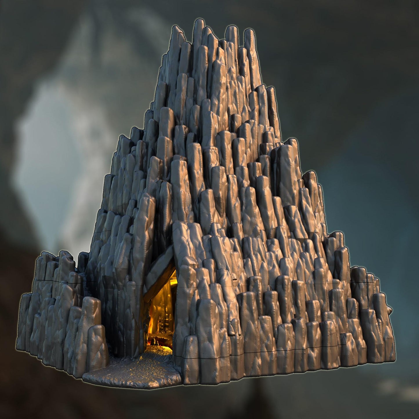 Dragon Cave – A towering rocky lair with a glowing treasure hoard and modular, multi-level interior. Perfect for D&D, Pathfinder, and wargaming.
