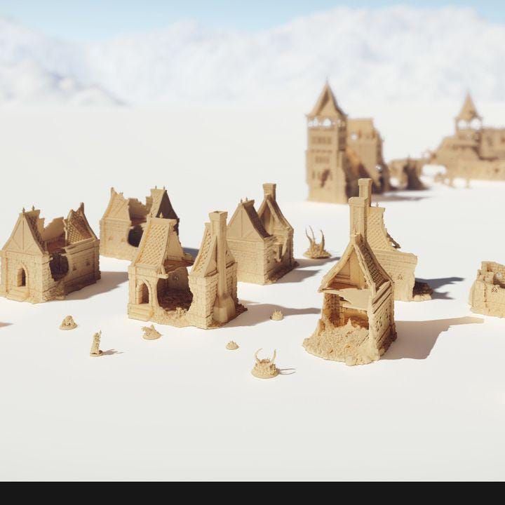 Ruined Modest Houses – 3 Styles with Mirrored Variants for Fantasy & Historical Wargames