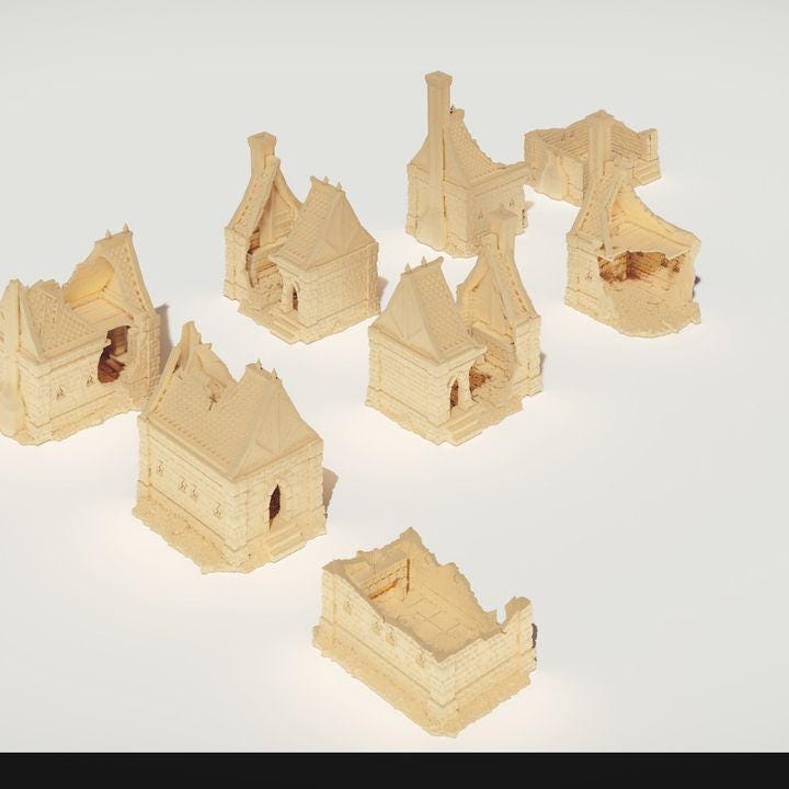 Ruined Modest Houses – 3 Styles with Mirrored Variants for Fantasy & Historical Wargames