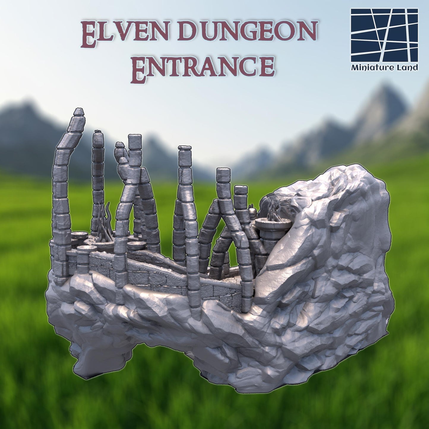 Elven Dungeon Entrance – A breathtaking fantasy terrain piece featuring towering spires, intricate stone carvings, and a mysterious underground gateway. Perfect for D&D, Pathfinder, and tabletop RPG campaigns.