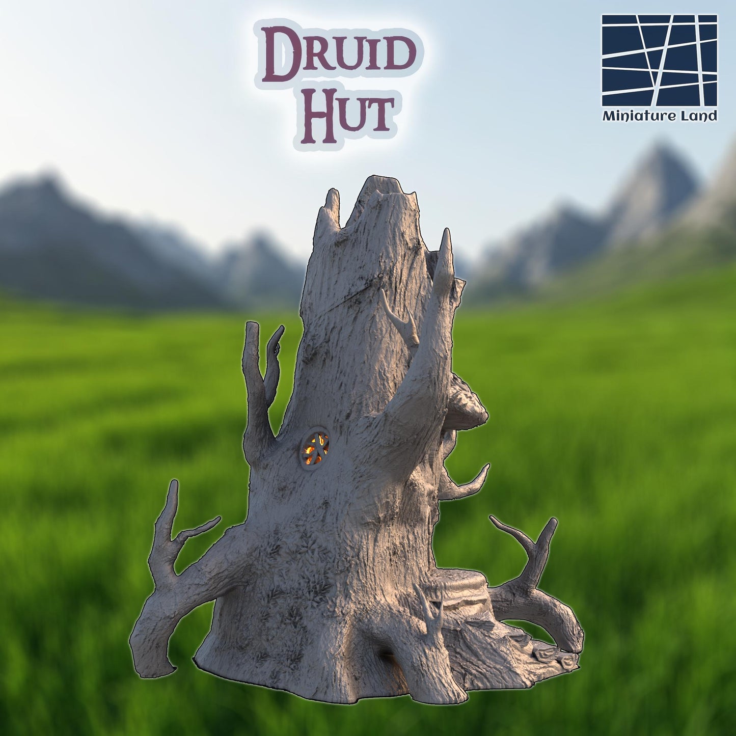 Druid Hut – A magical treehouse carved into an ancient tree, featuring twisting branches, glowing windows, and a hidden sanctuary. Perfect for D&D, Pathfinder, and tabletop RPG campaigns.