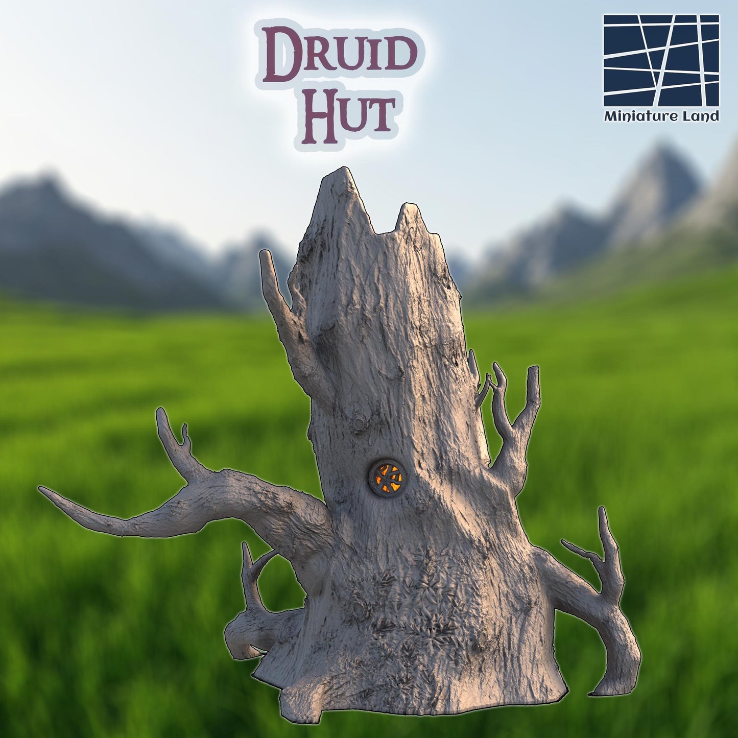 Druid Hut – A magical treehouse carved into an ancient tree, featuring twisting branches, glowing windows, and a hidden sanctuary. Perfect for D&D, Pathfinder, and tabletop RPG campaigns.