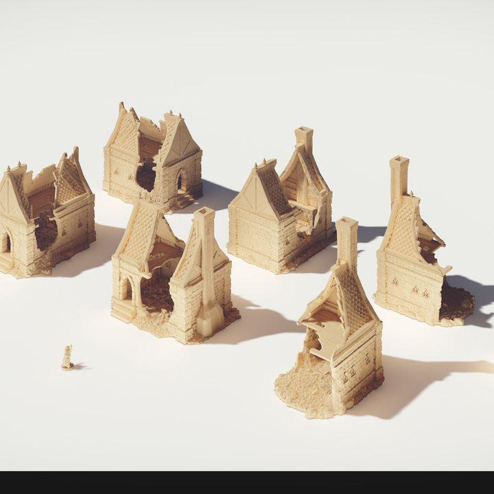 Ruined Modest Houses – 3 Styles with Mirrored Variants for Fantasy & Historical Wargames