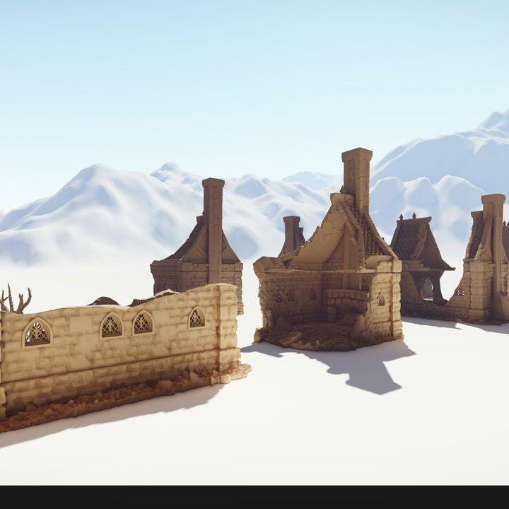 Ruined Modest Houses – 3 Styles with Mirrored Variants for Fantasy & Historical Wargames