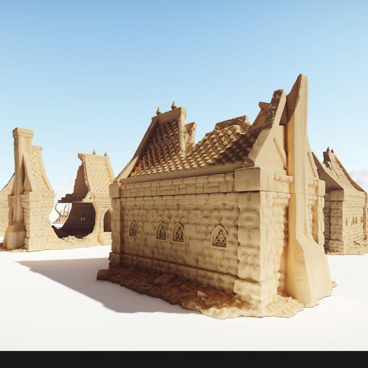 Ruined Modest Houses – 3 Styles with Mirrored Variants for Fantasy & Historical Wargames