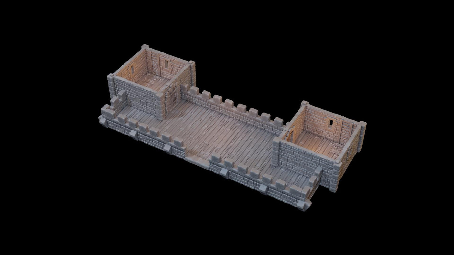 Modular medieval fortress with four towers, battlements, and detailed playable interiors. Ideal for fantasy and historical tabletop games in 10mm, 15mm, 18mm, 20mm, 28mm, and 32mm scales.