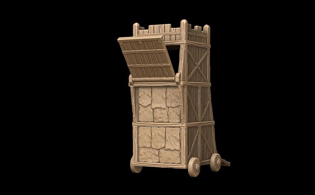 Medieval Siege Tower: Three-Level Wheeled Assault Engine Tabletop Terrain, Model Railroading