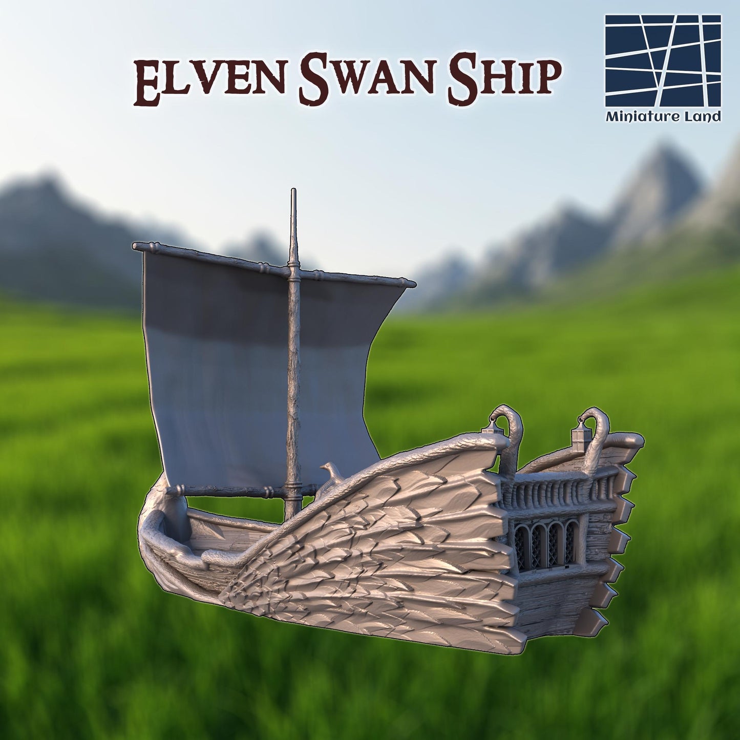 Elven Swan Ship: 28mm High Fantasy Sailing Vessel Tabletop Terrain, Model Railroading Diorama