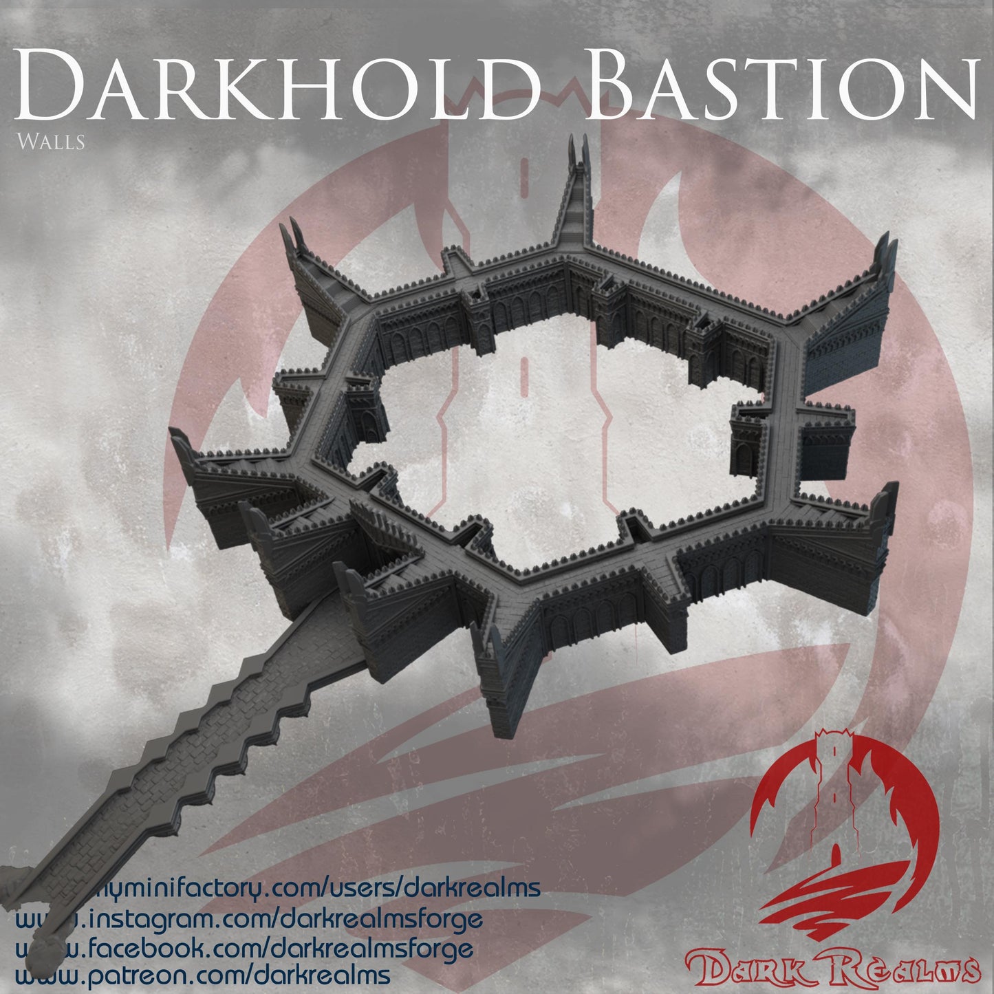 Darkhold Bastion Walls: Gothic Fortress Perimeter 28MM Tabletop Terrain, Model Railroading, Gaming