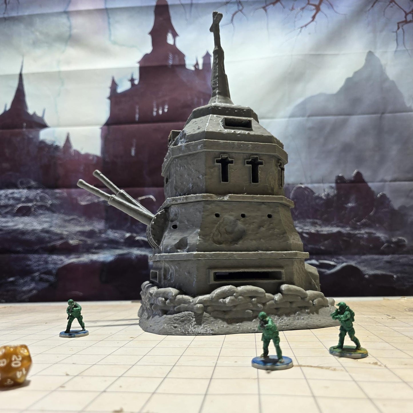 Old Trench Bunker: WWI Gothic Revival Modular Tower Stronghold Tabletop Terrain, Model Railroading