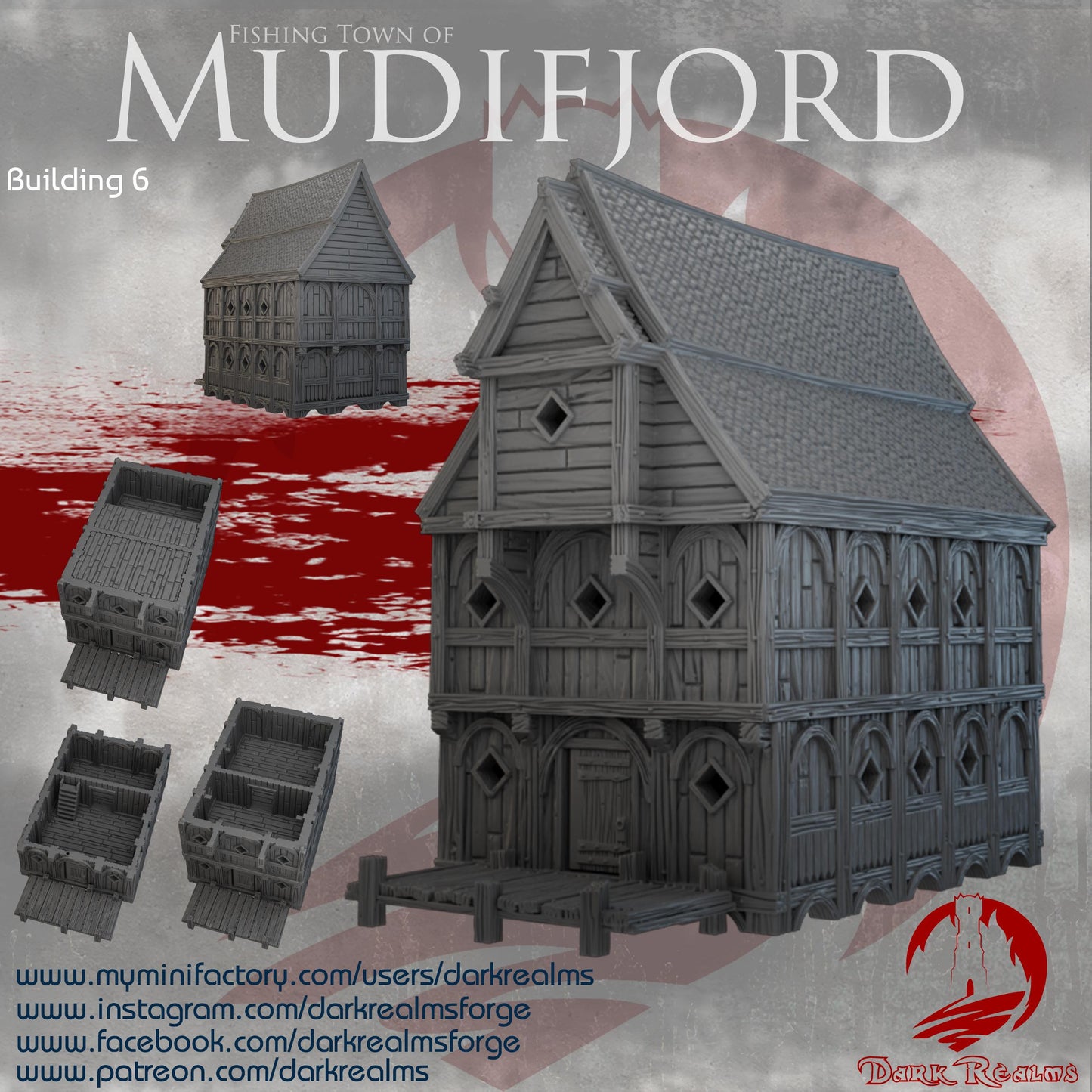 A weathered timber building rises above the crashing waves of a Nordic harbor. With arched doorways and square-cut windows, this Viking-era structure stands as a testament to resilience and craftsmanship. Modular docks reach into the water, ready for longships or fishing boats, while the interior bustles with life, trade, and secrets.