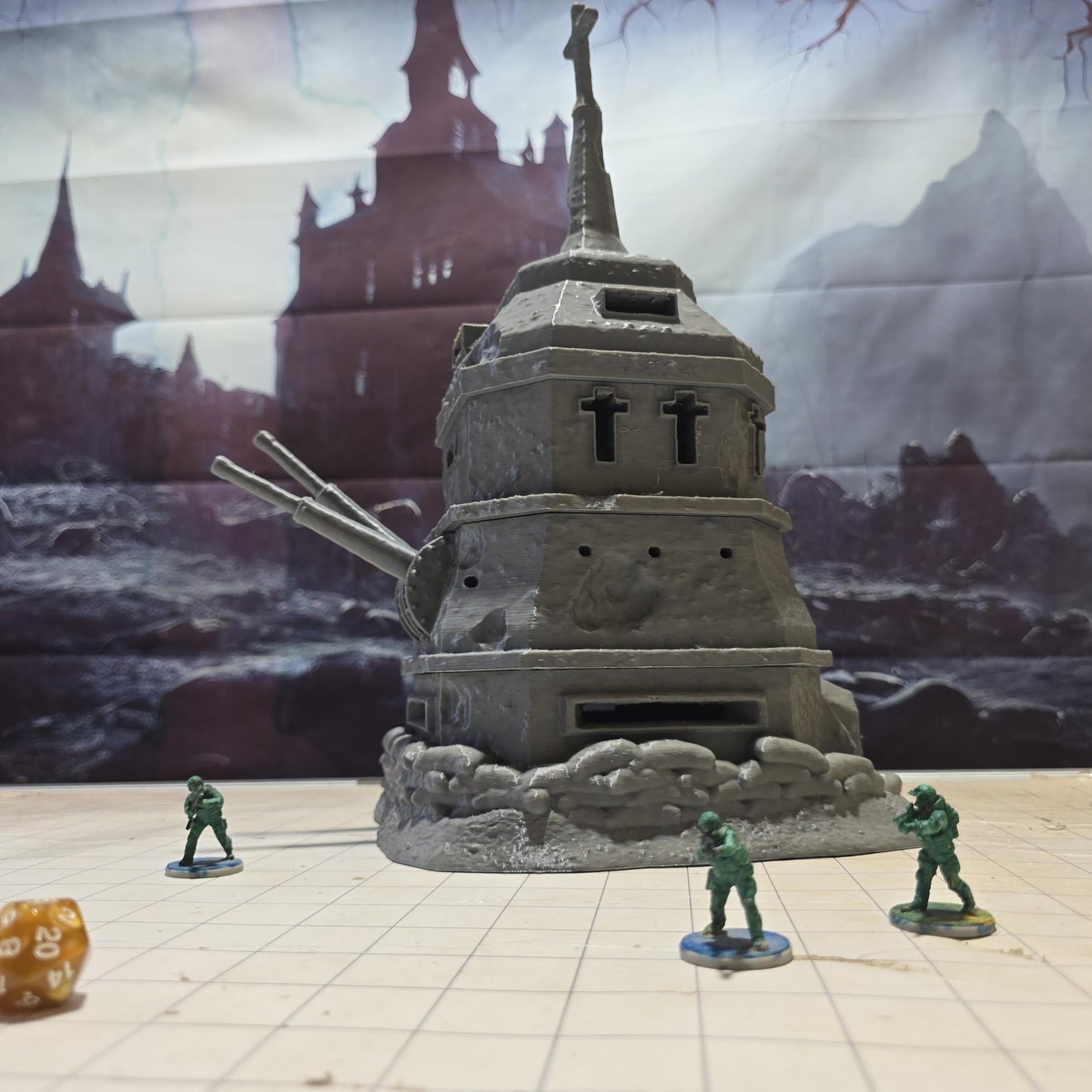 Old Trench Bunker: WWI Gothic Revival Modular Tower Stronghold Tabletop Terrain, Model Railroading