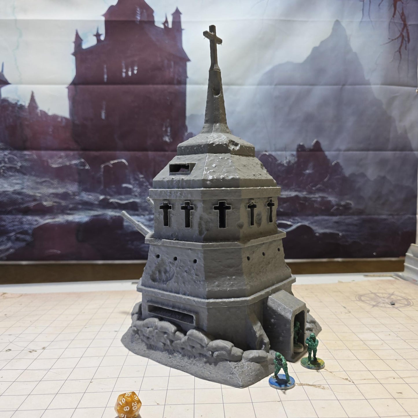 Old Trench Bunker: WWI Gothic Revival Modular Tower Stronghold Tabletop Terrain, Model Railroading
